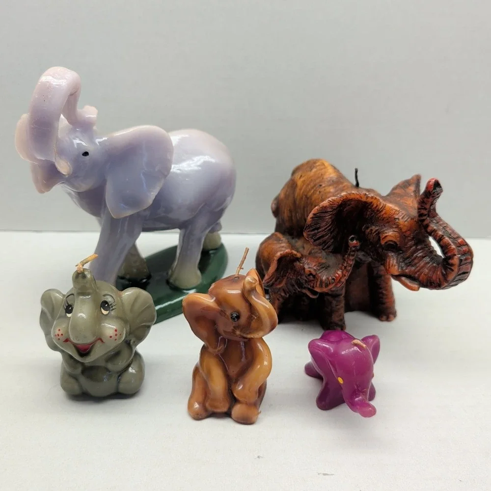 Lot of‎ 5 Vintage Elephant Shaped Novelty Decorative Candle Wax Figurine